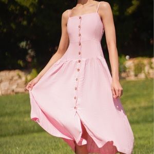 UO Linen Button-Down Drop Waist Midi Dress